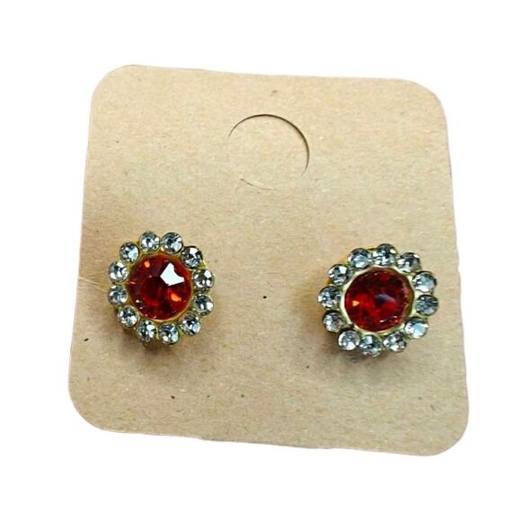 Ruby Red Crystal Stud Earrings - Picture 1 of 1